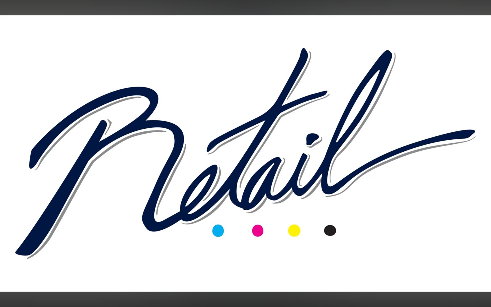 Retail title card — script logotype with CMYK process dots.
