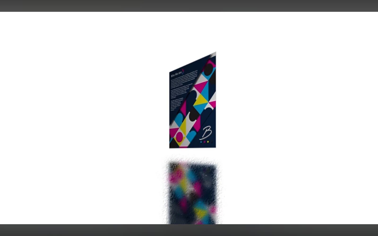 Product motion graphic — a printed piece animated on screen.